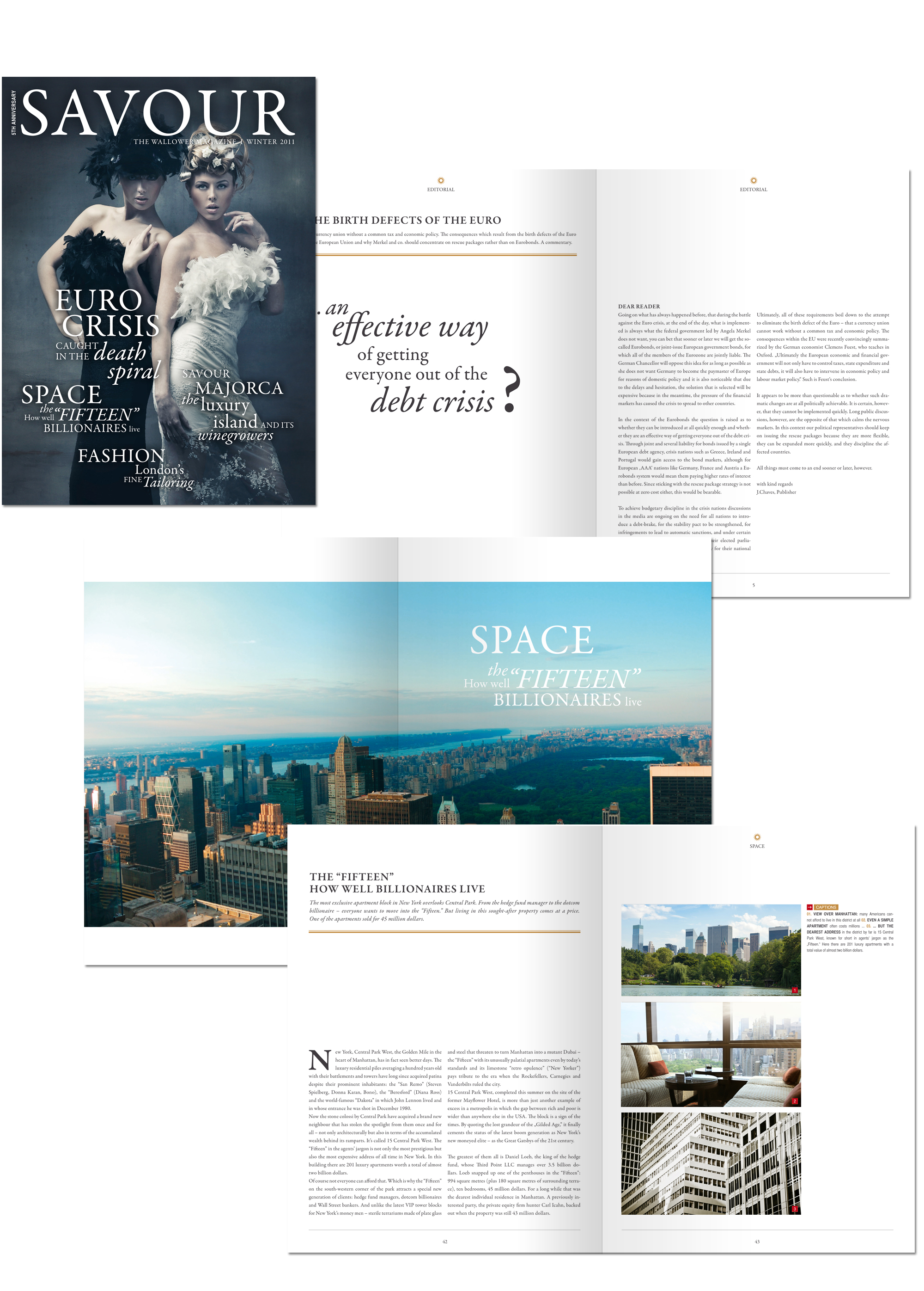 SAVOUR: Editorial-Design und Layout – Beispielseiten mit Fotos und hochwertigem Magazin Layout zur Veranschaulichung des Editorial Designs